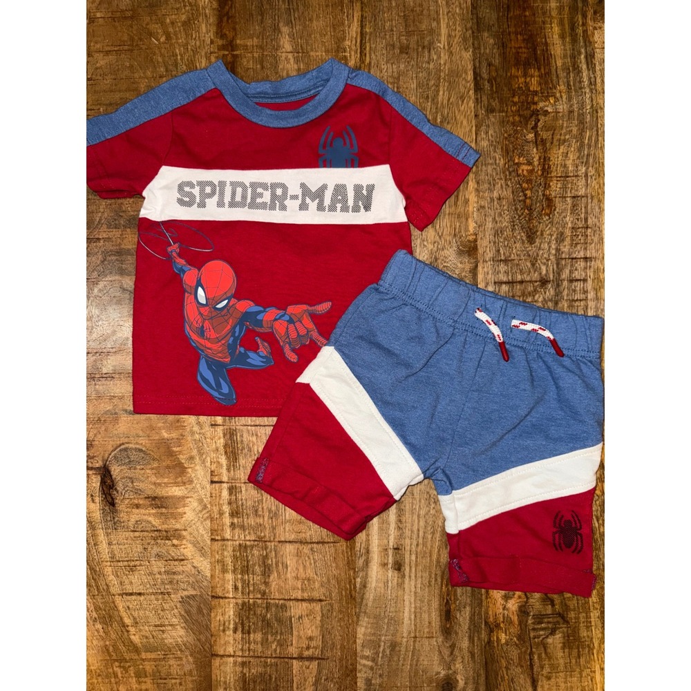 Marvel Spider-Man Toddler Boys 2-Piece Shirt and Shorts Set Red Blue 18M